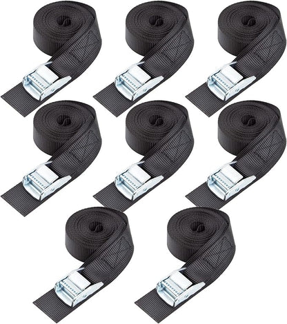 Cartman 1" x 15'Lashing Straps with Adjustable Cam Buckle Cargo Tie Down with Protective Pad, 8 Pack, Black