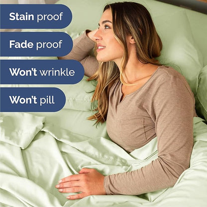 Queen Size 4 Piece Sheet Set - Comfy Breathable & Cooling Bed Sheets Set - Hotel Luxury Bedding for Women, Men, Kids, Teens, Boys & Girls - Deep Pockets and Wrinkle Free - Oeko-Tex - Light Sage Green