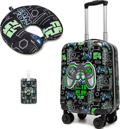 Kids Suitcase Set for Boys Hardside Luggage with Spinner Wheels 2 Piece 16inch Toddler Suitcase for Boys Travel Carry on Luggage Airline Approved