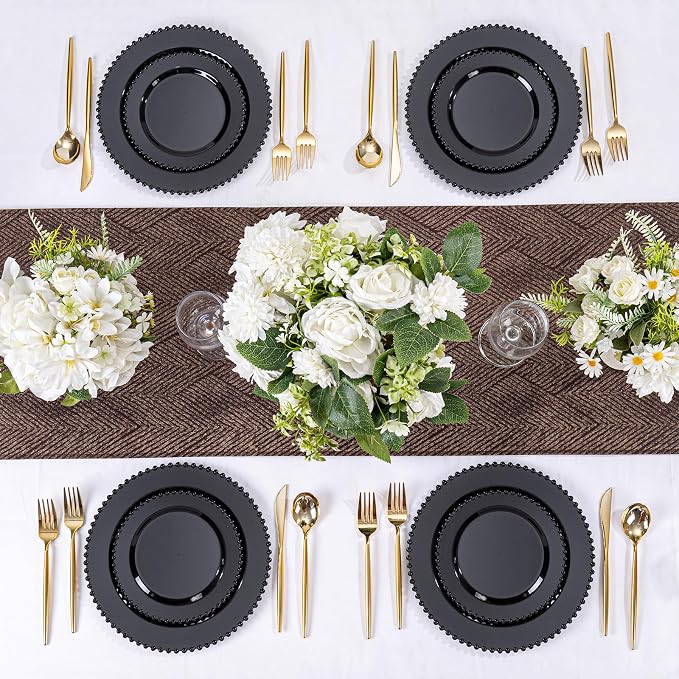 U-QE 60PCS Black Plastic Plates