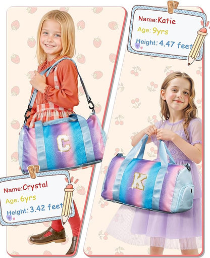 Dorm Room Essentials for Girls-Girl Gym Bag with Shoe Compartment, Kid Personalized Weekender Overnight Bags, Initial Travel Tote with Makeup Pouch, Preppy Stuff Gifts for Kids (Letter F)