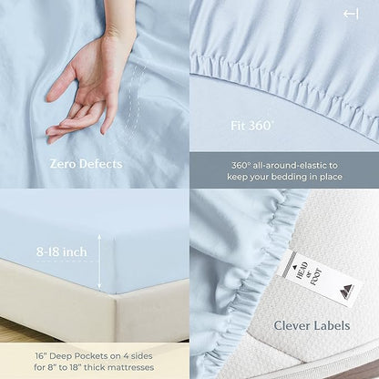 Mayfair Linen 100% Cotton Bed Sheets Twin Sheet Set - 500 Thread Count Sheets Twin Size 3 PC Set (Light Blue), Soft, Cooling, Hotel-Quality 16" Deep Pocket Sateen Weave Cotton Bedsheet for Dorm Room