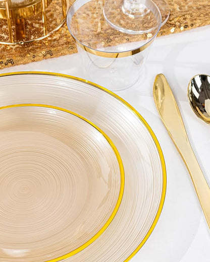 Morejoy 60Pcs Brown Plastic Plates