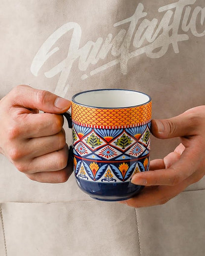 HENXFEN LEAD Boho Ceramic Coffee Mugs Set of 6, 14 oz | Assorted Patterns
