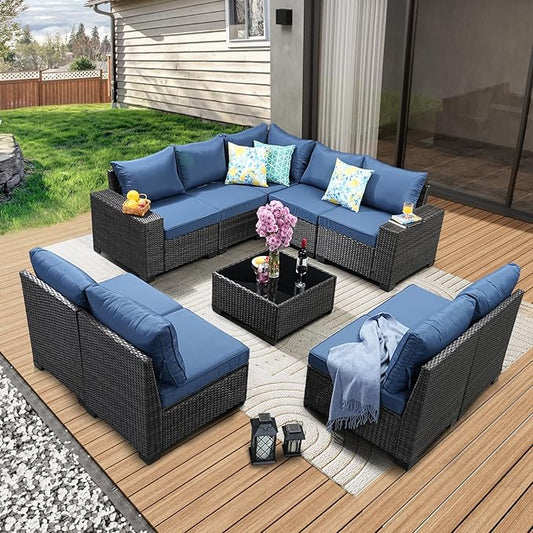 10 Pieces Patio Furniture Set All-Weather Outdoor Wicker Sectional Conversation