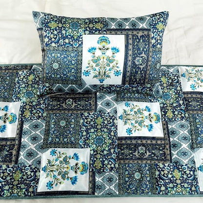 The HomeCentric King/Queen/Twin Blue Designer CA King 86"x18" Bed Runner Without Pillow Cover, Perrsian Pattern & Quilted Bed Scarf on Satin Fabric - Bahar