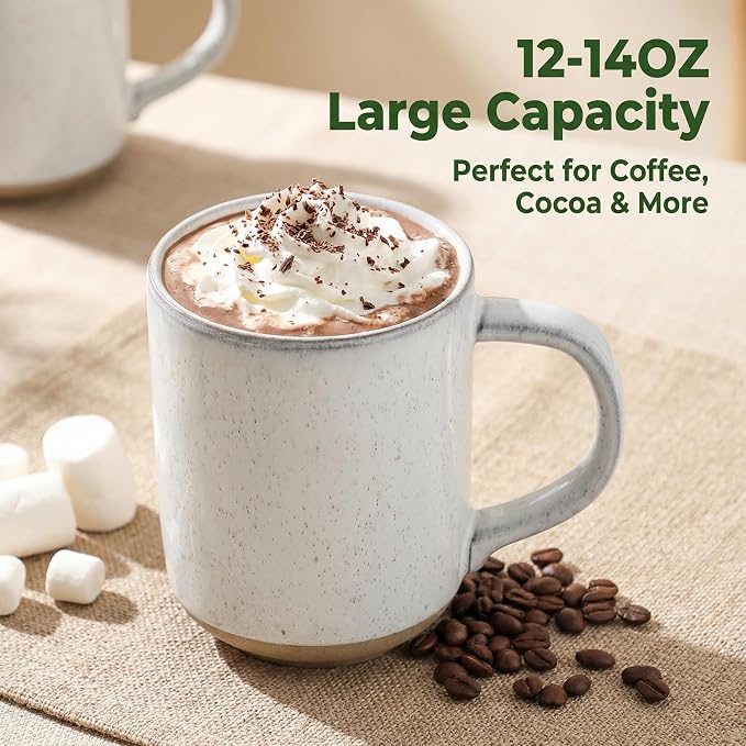 HASENSE Ceramic Coffee Mugs Set of 4, 14 oz Stoneware Coffee Cups