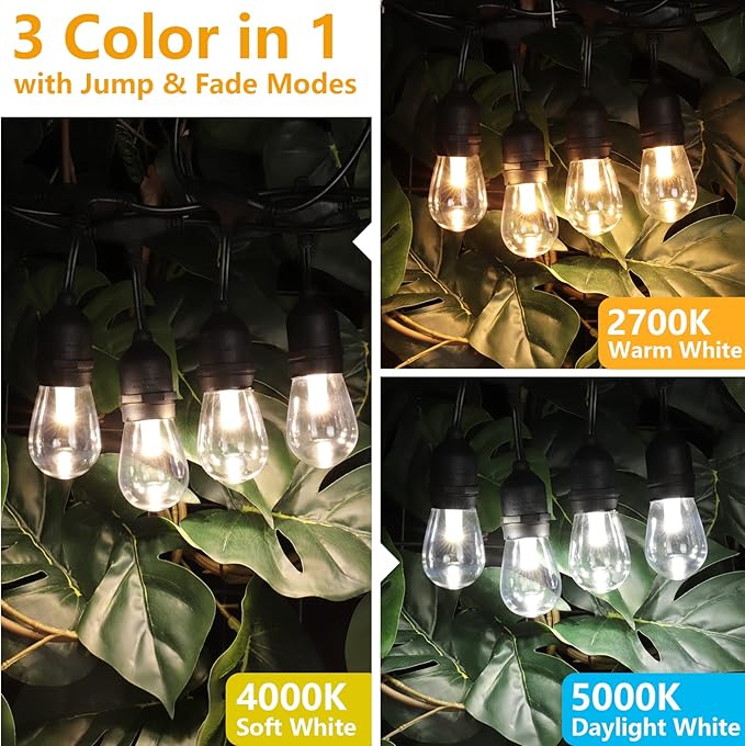 Mlambert 144Ft 3-Color in 1 48Ft Remote LED Dimmable Outdoor String Lights
