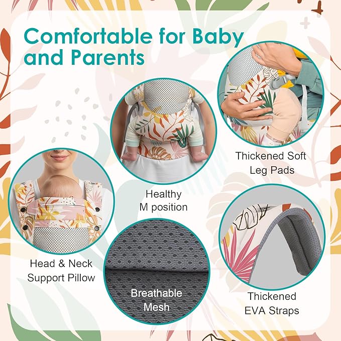 Newborn Baby Front Carrier Backpack, Toddler Baby Body Carrier, 7-66 Lbs Ergonomic Design, Lumbar Support, Lightweight