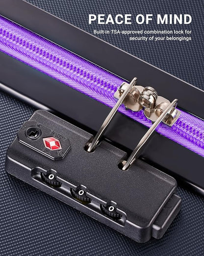 Luggage Sets 3 Piece, Carry On and Checked Hardside Lightweight Suitcase with Spinner Wheels and TSA Lock (20/24/28 inch), Purple
