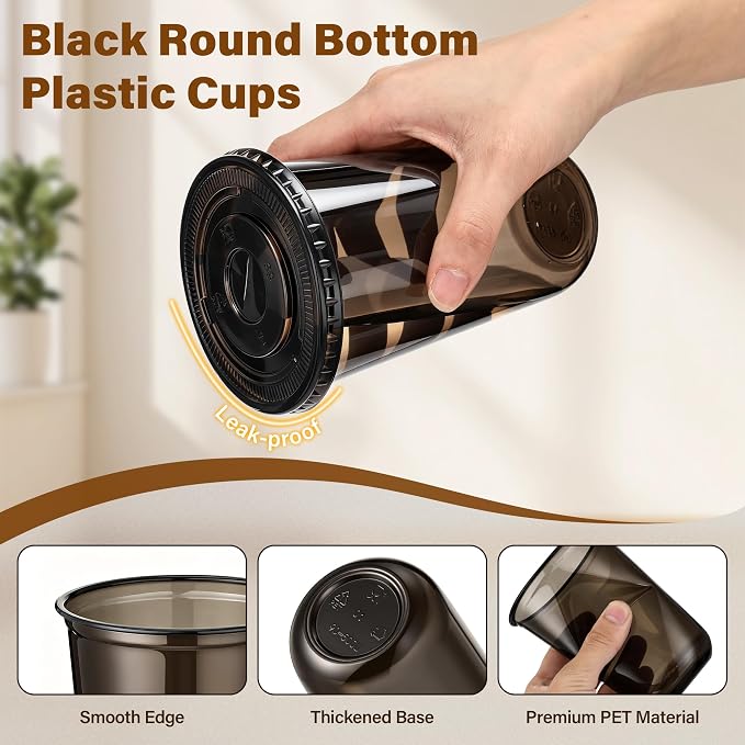 KesaPlan 50 Pack 16 oz Black Plastic Party Cups