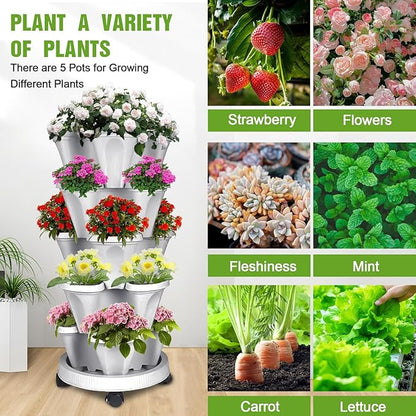 Vertical Strawberry Planter 5 Tier Stackable Tower Herb Planters-Stacking