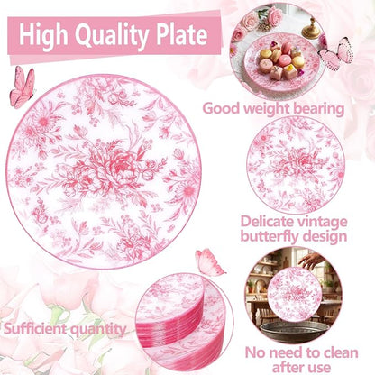 60PCS Pink Plastic Plates