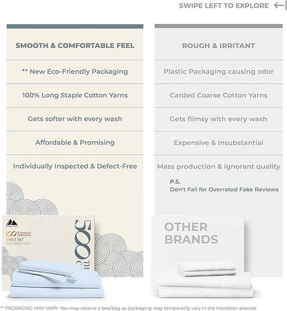 Mayfair Linen 100% Cotton Bed Sheets Twin Sheet Set - 500 Thread Count Sheets Twin Size 3 PC Set (Light Blue), Soft, Cooling, Hotel-Quality 16" Deep Pocket Sateen Weave Cotton Bedsheet for Dorm Room