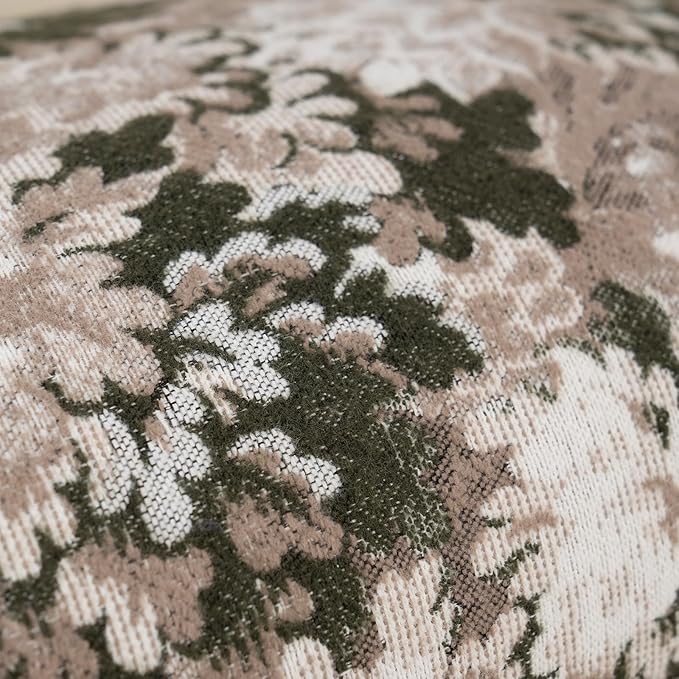 Yangest Neutral Floral Pillow Cover 18 x18 Inches, Vintage Chenille Square Throw Pillow Cover Soft Decorative Farmhouse Accent Couch Pillow Cover for Living Room Bedroom, Green