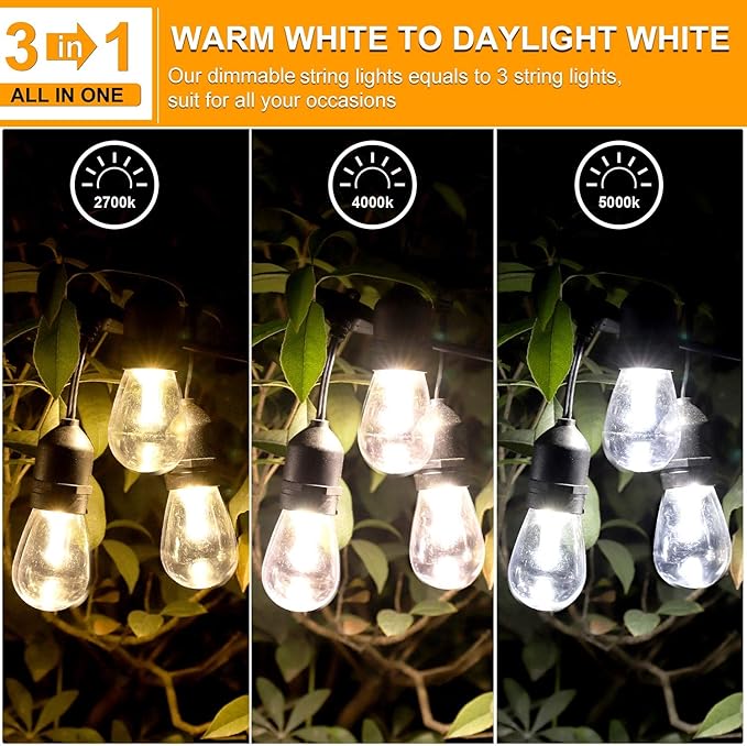 Mlambert 3 Color Outdoor LED Dimmable String Lights