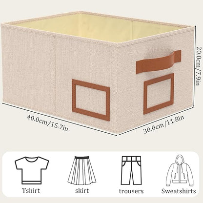 OUTBROS Foldable Storage Box for Shelves, 15.7 x 11.8 x 7.9 inch Fabric Baskets, Wardrobe Organiser with Handles, Suitable for Storing Clothes, Books, Cosmetics (Beige, 3-Pack)