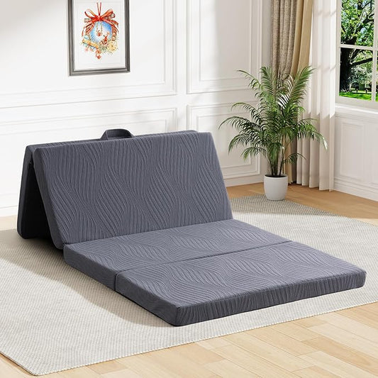 Foldable Memory Foam Mattress - 3 Inch Twin XL Waterproof Collapsible Mattress with Washable Cover, Portable Guest Bed Pad, Sleeping Mat for Travel RV Camping Yoga, Non-Slip Bottom,80"x38"x3"