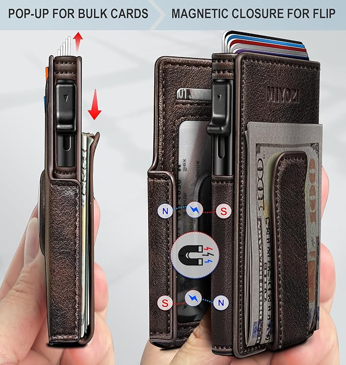 Airtag Wallet for Men,with Money Clip 10 Cards Metal Case Smart Slim Pop Up Credit Card Holder Flip with Magnetic Closure RFID Blocking wallet with Gift Box