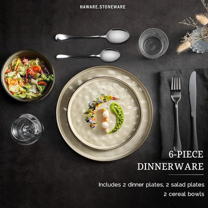 HaWare Dinnerware Sets, 6-Piece Plates and Bowls Set, Stoneware Dish Set