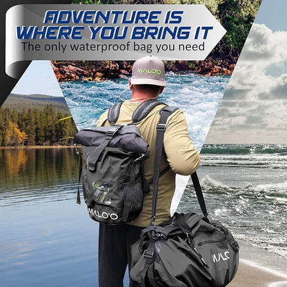 Malo'o Waterproof Dry Bag Duffel 40L/60L/100L, Roll Top Duffel Keeps Gear Dry for Kayaking, Rafting, Boating, Swimming, Camping, Hiking, Beach, Fishing - Internal & External Pockets