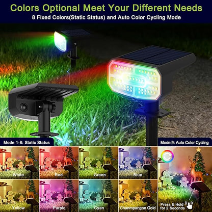 DAMINY Color Changing Solar Spot Lights 9 Lighting Modes, Outdoor Waterproof