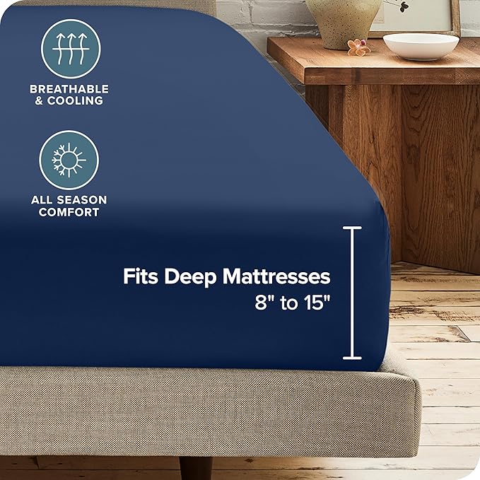 Bare Home 2-Pack Fitted Bottom Sheets Twin XL - Premium 1800 Ultra-Soft Wrinkle Resistant Microfiber - Deep Pocket (Twin XL, Dark Blue)