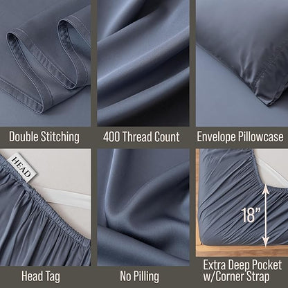 Bella Coterie Luxury Bamboo Viscose 34” Split Top King Size Sheet Set | 1 Fitted Sheet for Sleep Number & Adjustable Beds | 100% Organically Grown | Cooling & Soft | 18” Deep Pocket [Slate Blue]