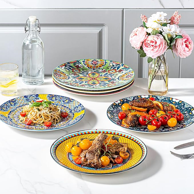 HENXFEN LEAD Boho Ceramic Dinner Plates Set of 6, 10.5 Inch | Assorted Patterns