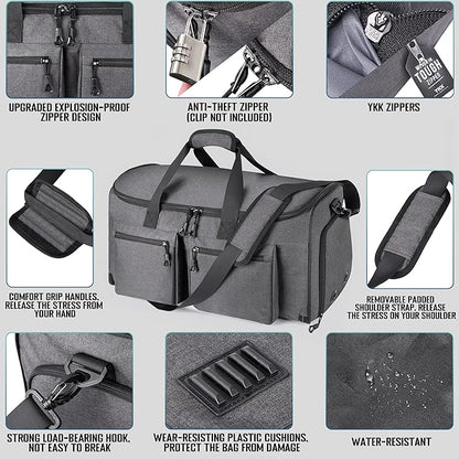Convertible Garment Duffel Bag with Mesh Storage Bag, Water-Resistance Carry On Garment Bag with Suit Compartment, 2 in 1 Hanging Suit Travel Bag