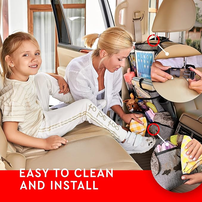 Helteko Backseat Car Organizer, Kick Mats Back Seat Protector with Touch Screen Tablet Holder, Organizer for Kids, Travel Accessories, Mat 9 Storage Pockets 2 Pack