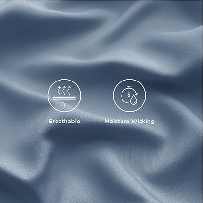 Bedsure Queen Sheet Set, Cooling Sheets for Queen Size Bed Set, Rayon Derived from Bamboo, Breathable & Soft, Deep Pocket, Hotel Luxury Silky Bedding for Hot Sleepers, Dusty Blue