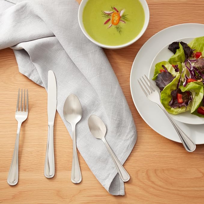 Amazon Basics Silverware Set, Stainless Steel Flatware, Dishwasher Safe