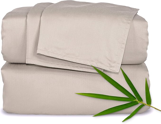 Pure Bamboo Queen Sheets, Genuine 100% Organic Viscose Derived from Bamboo Bed Sheet Set, Luxuriously Soft & Cooling, Double Stitching, 2 Year Quality Promise (Queen, Sand)