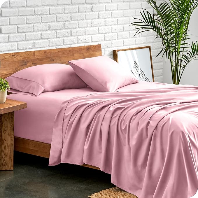 Bare Home King Sheet Set - Luxury 1800 Ultra-Soft Microfiber King Bed Sheets - Double Brushed - Deep Pockets - Easy Fit - 4 Piece Set - Bedding Sheets & Pillowcases (King, Light Pink)