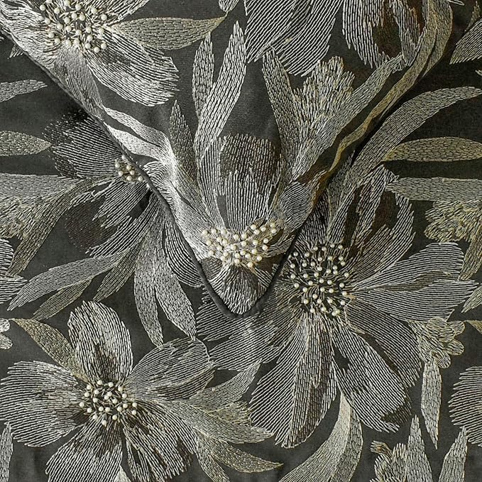 The HomeCentric King/Queen/Twin Grey Decorative Bed Runner Twin 53"x18" Bed Runner with One Pillow Cover, Embroidery, Floral, Pearl Bed Scarf on Jacquard Fabric - Liana