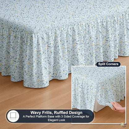 Cottington Lane Ruffled Bed Skirt Twin Size with Split Corner, Brushed Microfiber Hotel Quality Dust Ruffle, 12 Inch Drop Gathered Bedskirt, Soft, Stylish, Shrink & Fade Resistant, Garden Bloom
