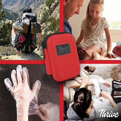 Thrive Travel Essentials Mini First Aid Kit - 66-Piece, Red Shell Case - Hiking, Camping & Cruise Essentials - Mini Medicine Kit