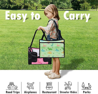2PCS Kids Travel Tray, Car Seat Tray for kids Travel, Toddler Road Trip Essentials With Drawing Kit, Toddler Lap Desk Organizer for Car, Carseat Table for Airplane