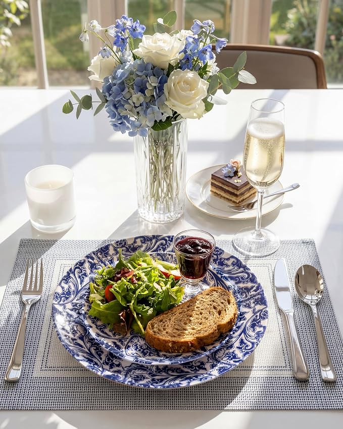 Blue Plastic Plates, Floral Disposable Plates, anniversaries, or holidays.