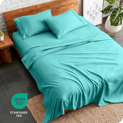 Bare Home Ultra-Soft Split Head Flex King Sheet Set - Luxury 1800 - Hydro-Brushed - Deep Pockets - Easy Fit - 4 Piece Set - Bedding Sheets & Pillowcases (Split Head Flex King, Turquoise)