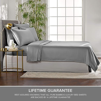 Pure Bamboo Split King Sheets, Genuine 100% Organic Viscose Derived from Bamboo Bed Sheet Set, Soft & Cooling, Double Stitching, 2 Fitted Sheets (Split King, Stone Grey)