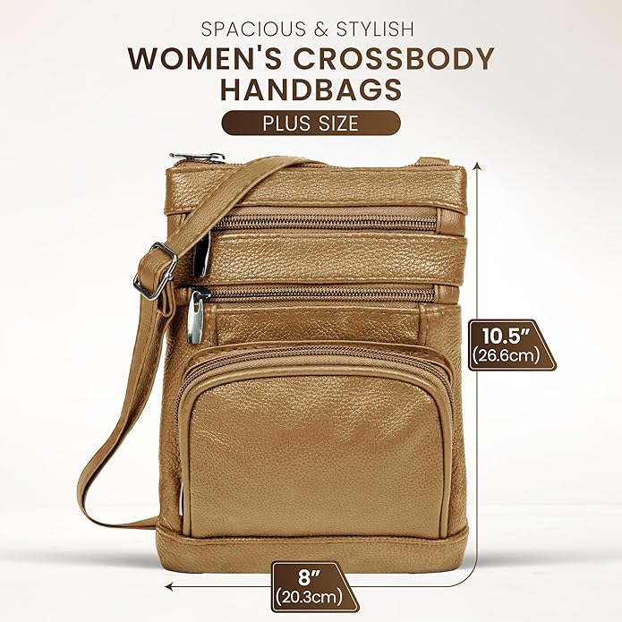 Krediz leather Crossbody Purses for Women, Multi Pocket Crossbody Purse with Adjustable Strap, Soft & Durable Leather Purse