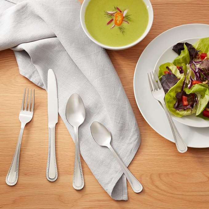 Amazon Basics Silverware Set, Stainless Steel Flatware, Dishwasher Safe