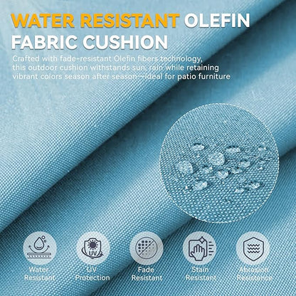 Outdoor Cushion Set for Furniture Patio Furniture, UV Resistant, Water Resistant - 6 Inch Thick Foam Garden Cushions– 24x24 Inch Patio Seat Covers for Chair/Sofa/Couch | Light Blue | 10-Pack |