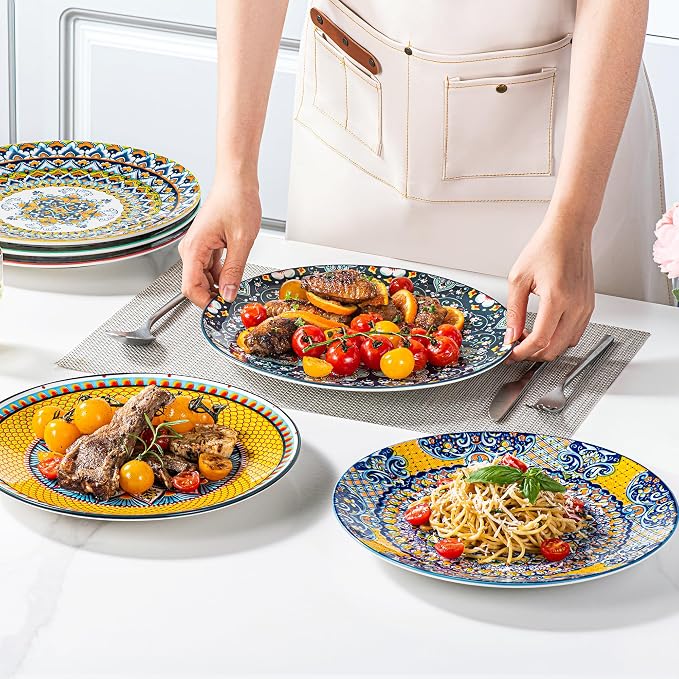 HENXFEN LEAD Boho Ceramic Dinner Plates Set of 6, 10.5 Inch | Assorted Patterns