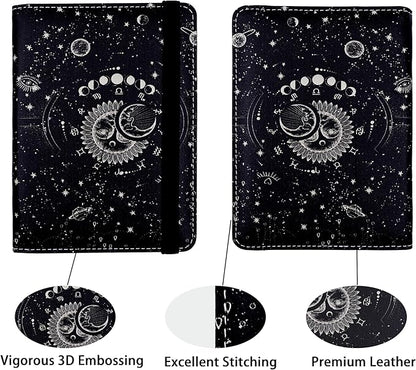 Passport Holder for Women and Men PU Leather Passport Cover for Travel (Sun Moon)