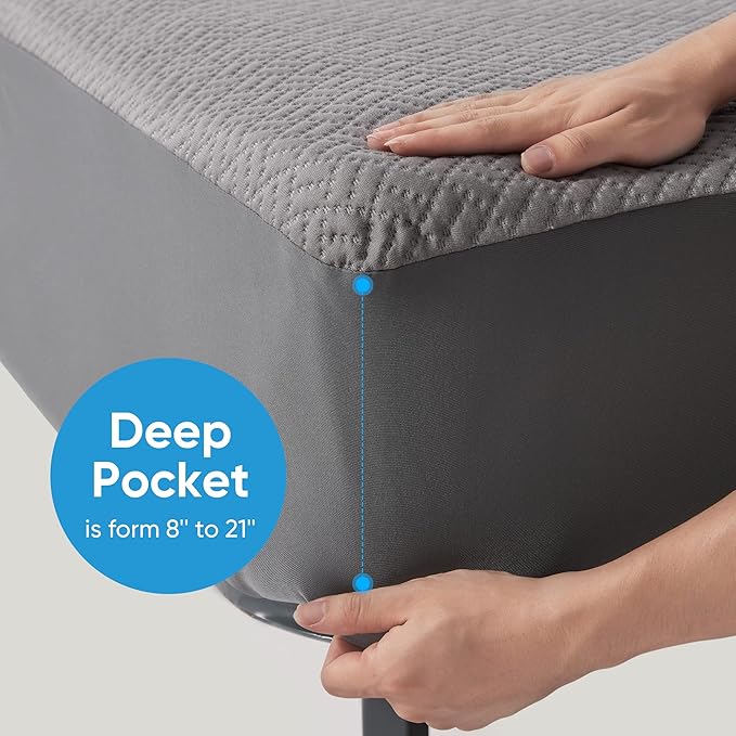 Hanherry 100% Waterproof Mattress Protector Twin Size - Grey, Mattress Cover 3D Air Fabric Cooling Mattress Pad Cover Smooth Soft Breathable Noiseless, 8''-21'' Deep Pocket
