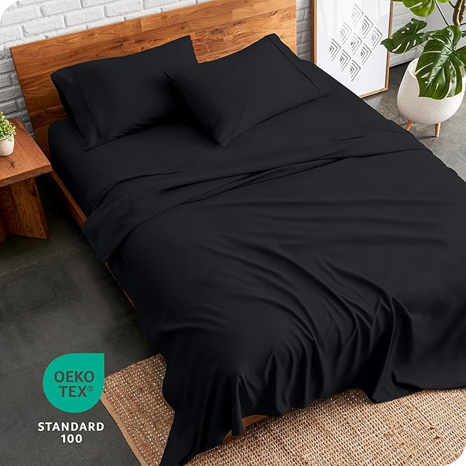 Bare Home Twin Sheet Set - 1800 Ultra-Soft Microfiber Bed Sheets - Double Brushed - Deep Pockets - Easy Fit - Extra Soft - 3 Piece Set - Bedding Sheets & Pillowcases (Twin, Black)