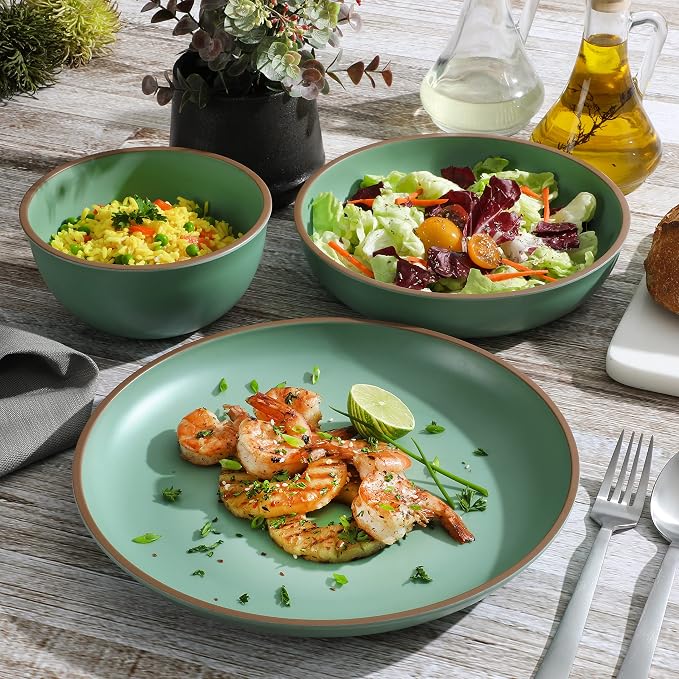 Gibson Home Rockabye 12 Piece Double Bowl Melamine Plastic Dinnerware Set